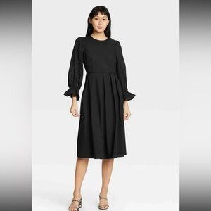 Who What Wear Women's Balloon Long Sleeve A-Line Dress With Pockets Medi…